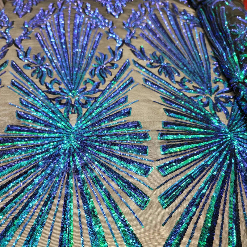 Sequin Lace Fabric Green Peacock Iridescent
