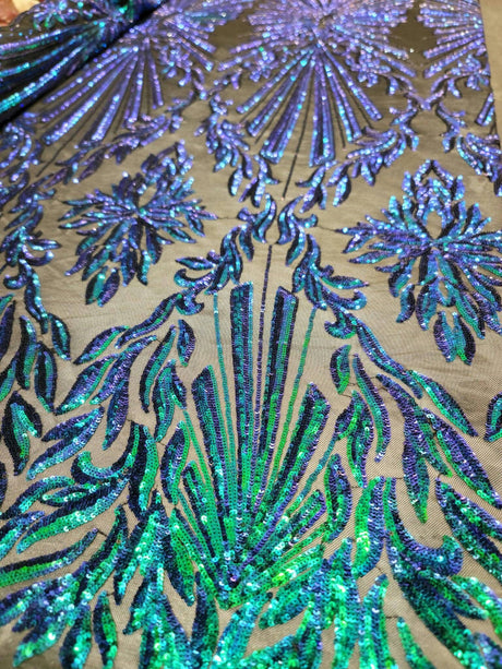 Sequin Lace Fabric Green Peacock Iridescent