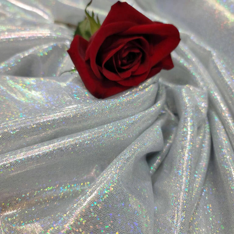 Iridescent Silver Glitter Polyester Fabric