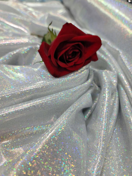 Iridescent Silver Glitter Polyester Fabric