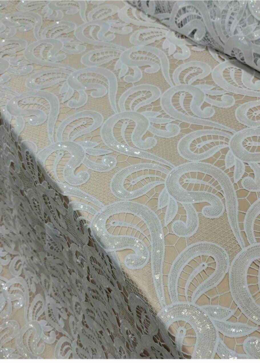 Clear Sequin Guipure Lace White