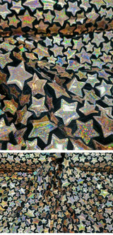 Stretch Velvet Rose Gold Stars on Black