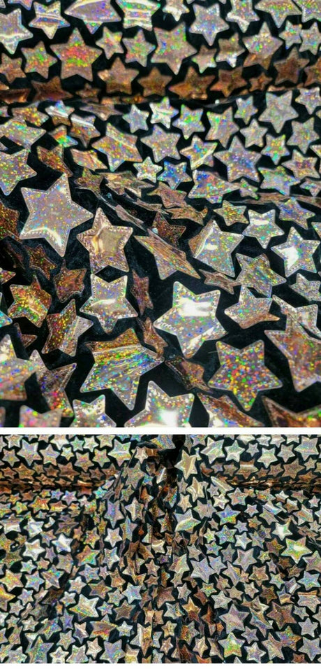Stretch Velvet Rose Gold Stars on Black
