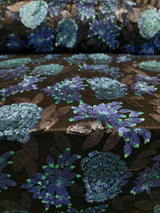 Sequin Lace Black with Blue Teal Flowers