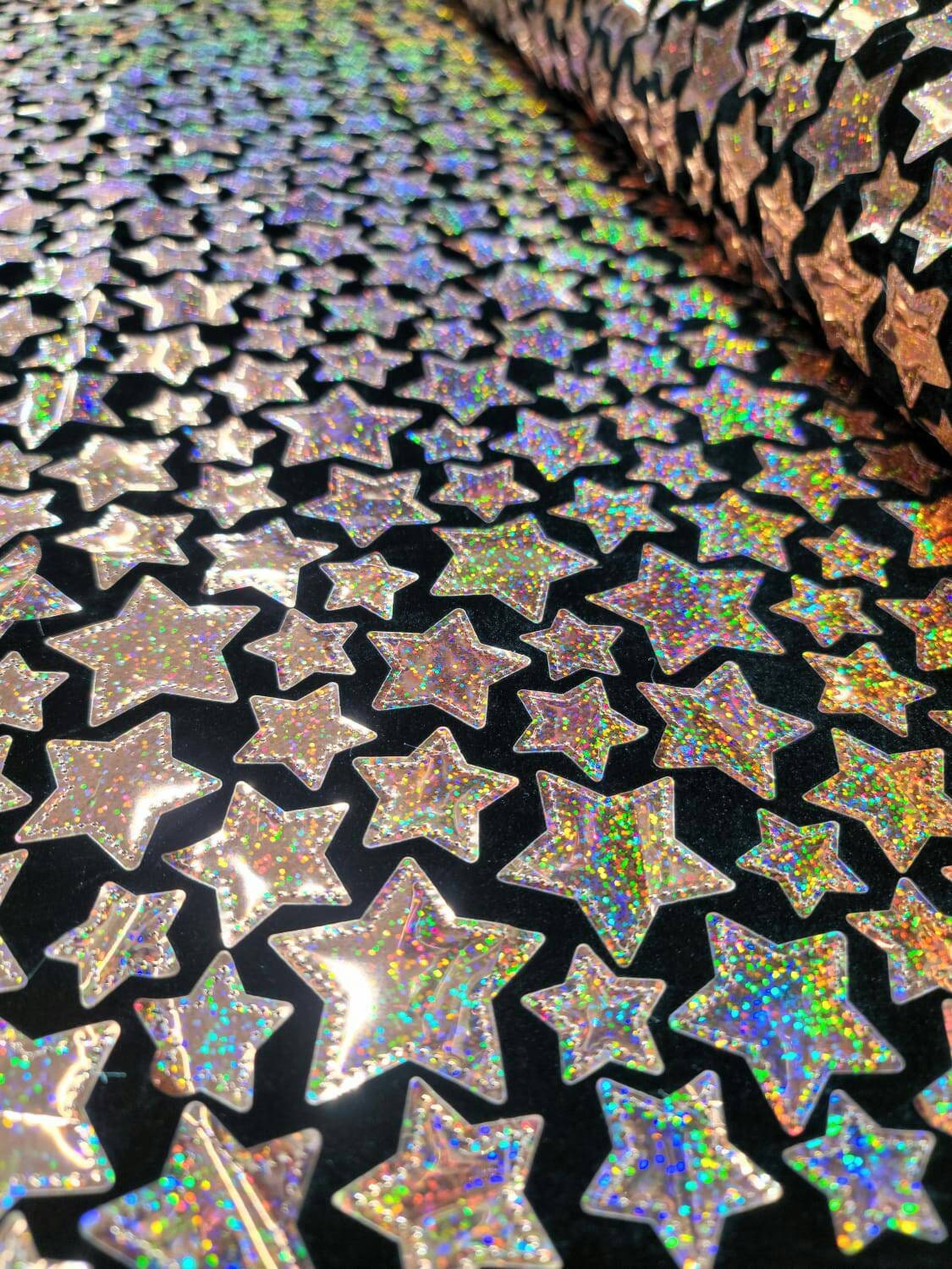Stretch Velvet Rose Gold Stars on Black