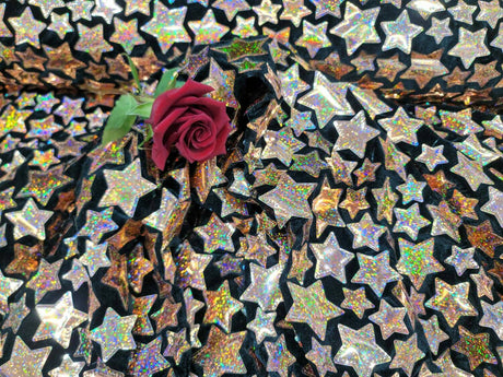 Stretch Velvet Rose Gold Stars on Black