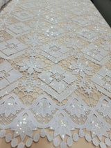 Embroidered Guipure Lace Clear Sequin White