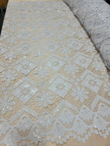Embroidered Guipure Lace Clear Sequin White