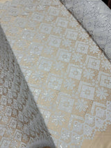 Embroidered Guipure Lace Clear Sequin White