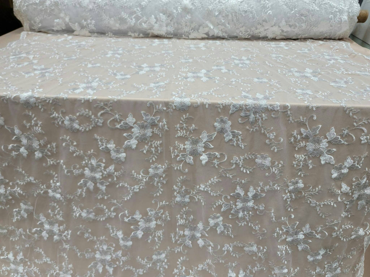 Embroidered Floral Lace White