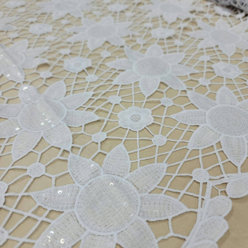 Embroidered Lace Clear Sequin White