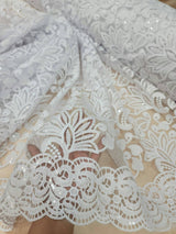Bridal Lace Floral Embroidered Mesh Sequin White