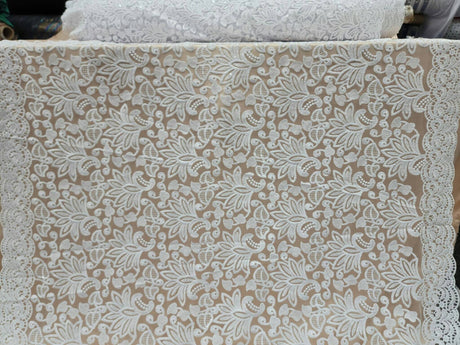 Bridal Lace Floral Embroidered Mesh Sequin White