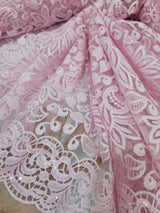 Pink Embroidery Lace Fabric with Clear Sequin