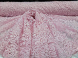 Pink Embroidery Lace Fabric with Clear Sequin