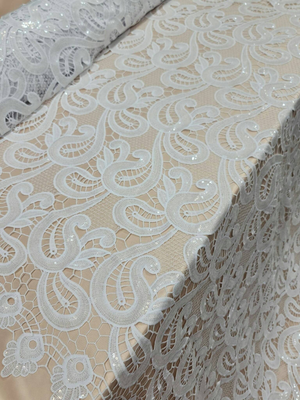 Clear Sequin Guipure Lace White