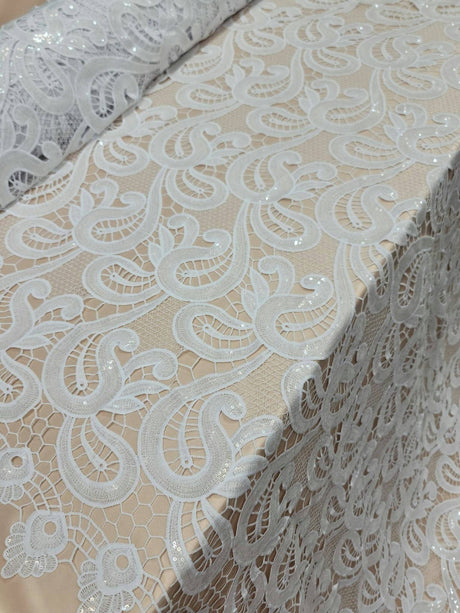 Clear Sequin Guipure Lace White