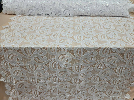 Clear Sequin Guipure Lace White