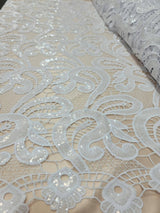 Clear Sequin Guipure Lace White