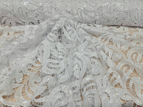 Clear Sequin Guipure Lace White