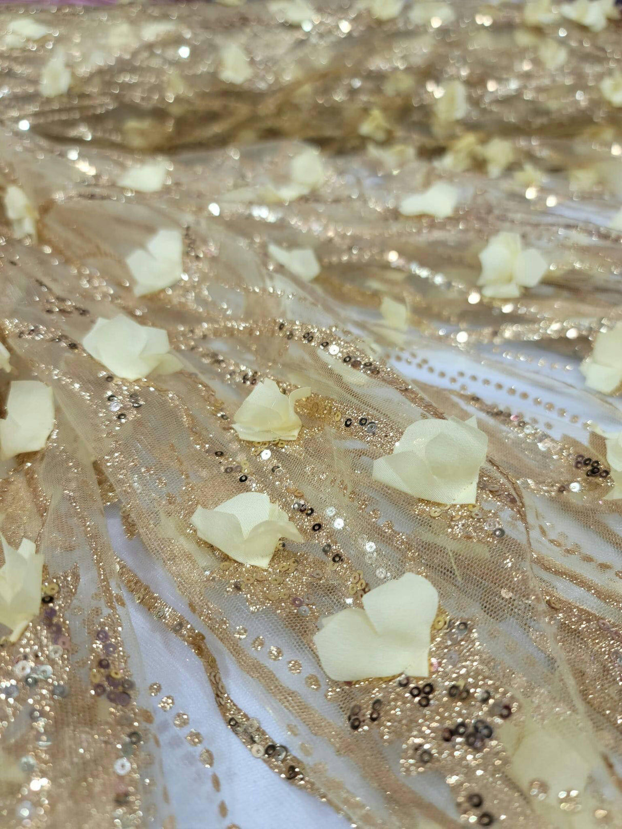 3D Sequin Lace Gold Floral Embroidered