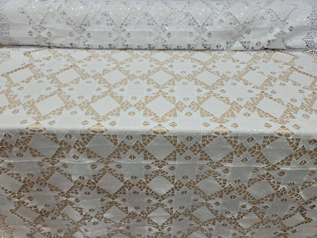 Embroidered Sequin Guipure Lace White