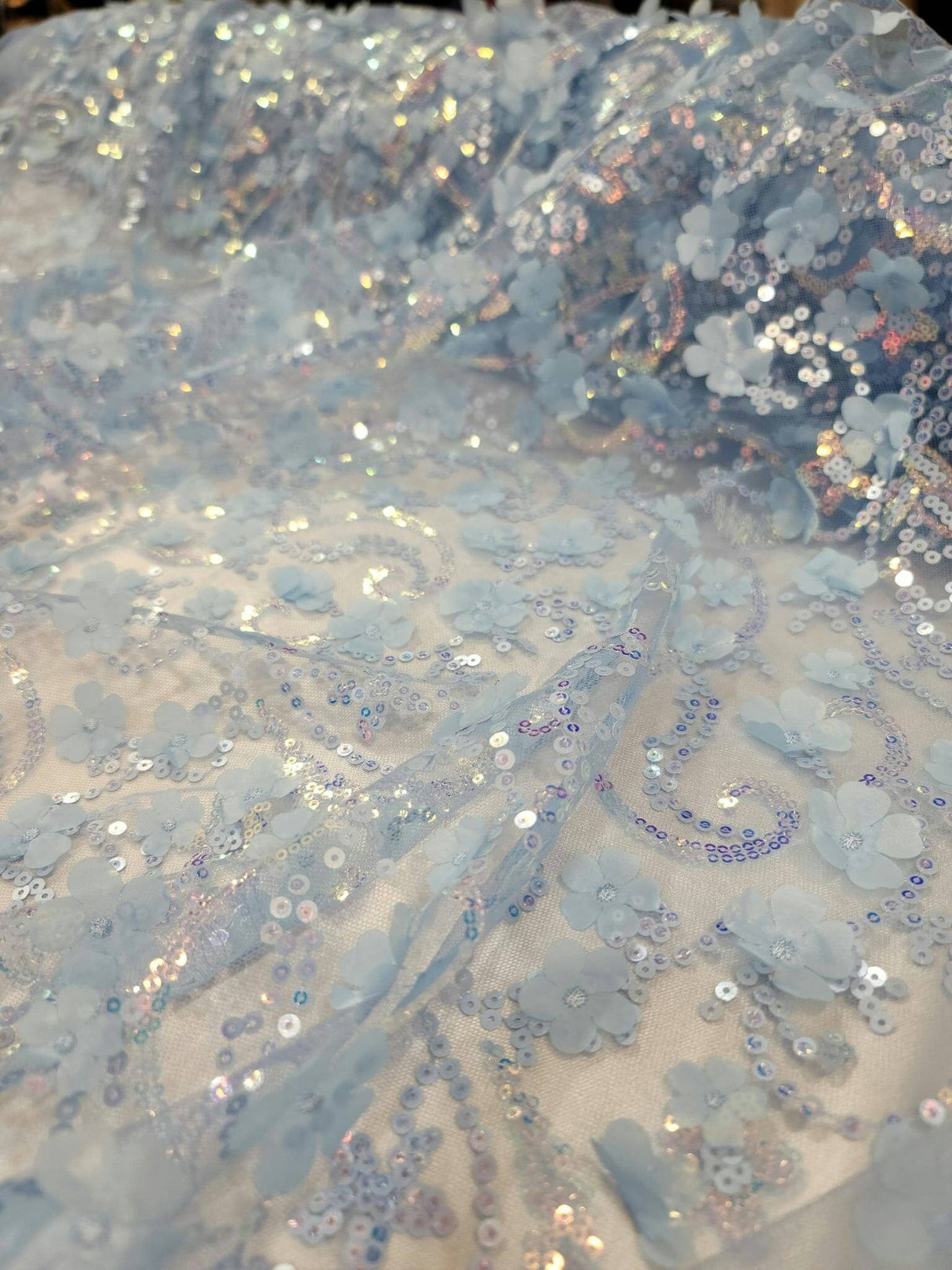 3D Floral Lace Sky Blue