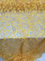 3D Floral Embroidery Lace Yellow