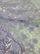 3D Floral Lace Embroidery Lavender Sequin Fabric