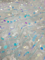 Embroidered Lace Floral Sequin Mesh White