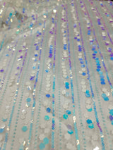 Embroidered Lace Floral Sequin Mesh White