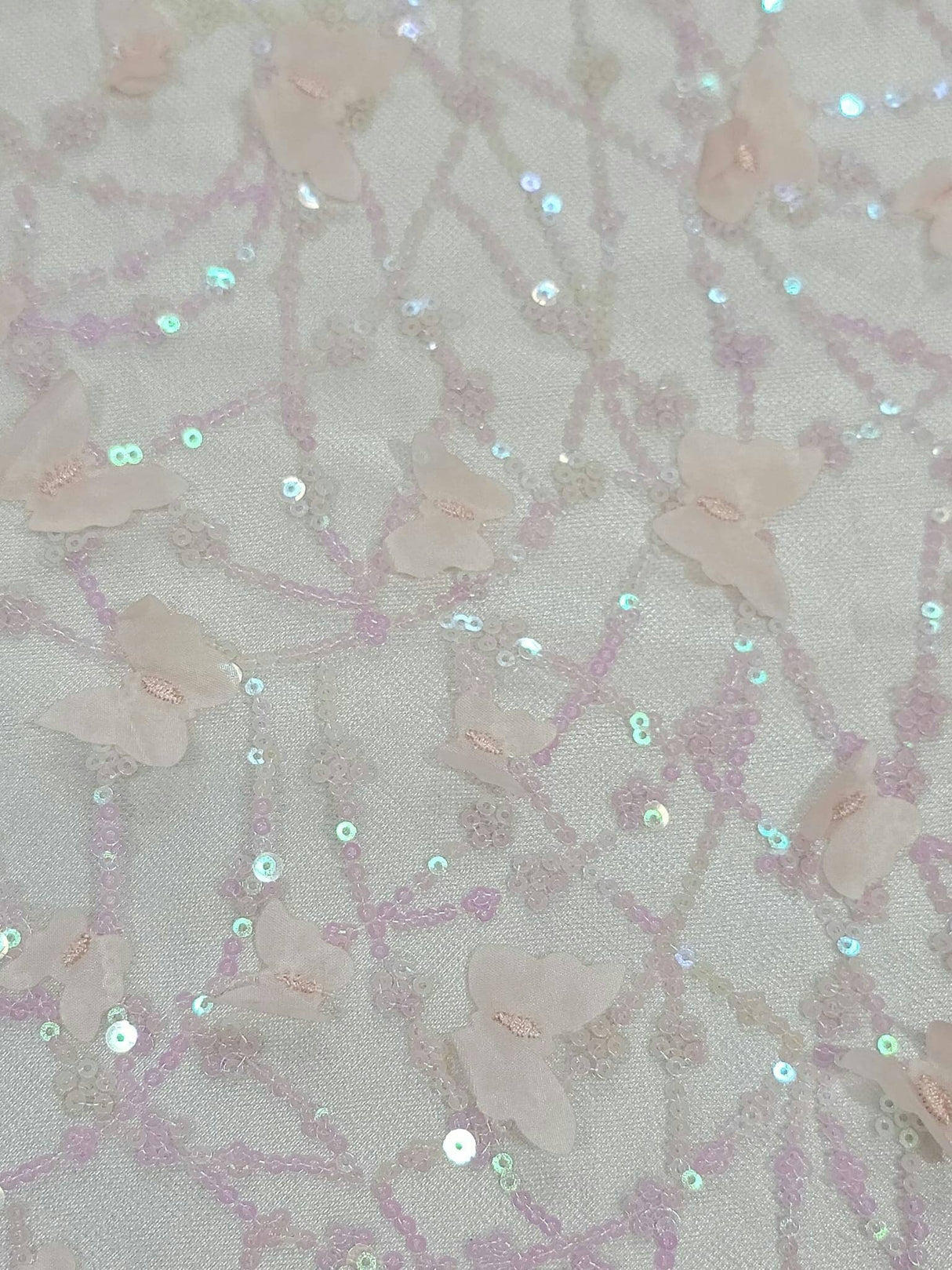 3D Butterfly Lace Mesh Fabric Light Pink