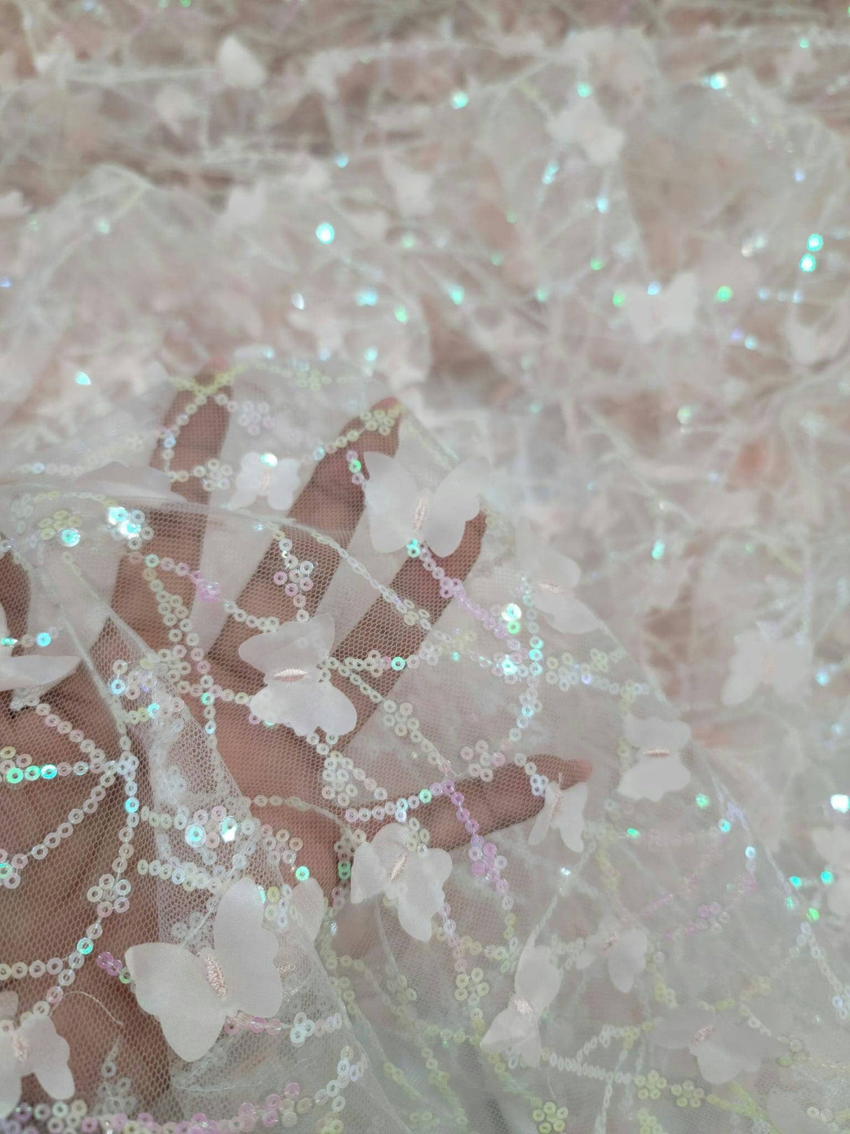 3D Butterfly Lace Mesh Fabric Light Pink