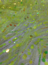 3D Sequin Iridescent Floral Mesh Fabric Neon Green