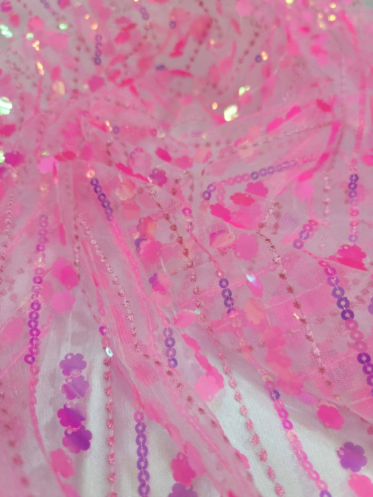 3D Sequin Lace Neon Pink Floral