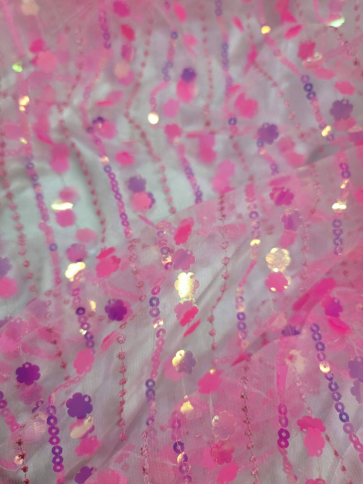 3D Sequin Lace Neon Pink Floral