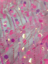 3D Sequin Lace Neon Pink Floral
