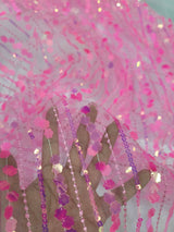 3D Sequin Lace Neon Pink Floral