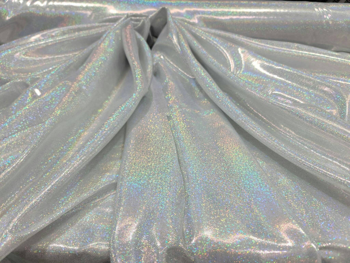 Iridescent Silver Glitter Polyester Fabric