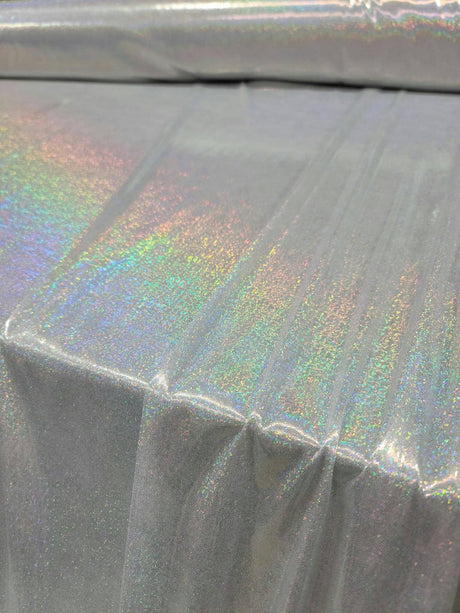 Iridescent Silver Glitter Polyester Fabric