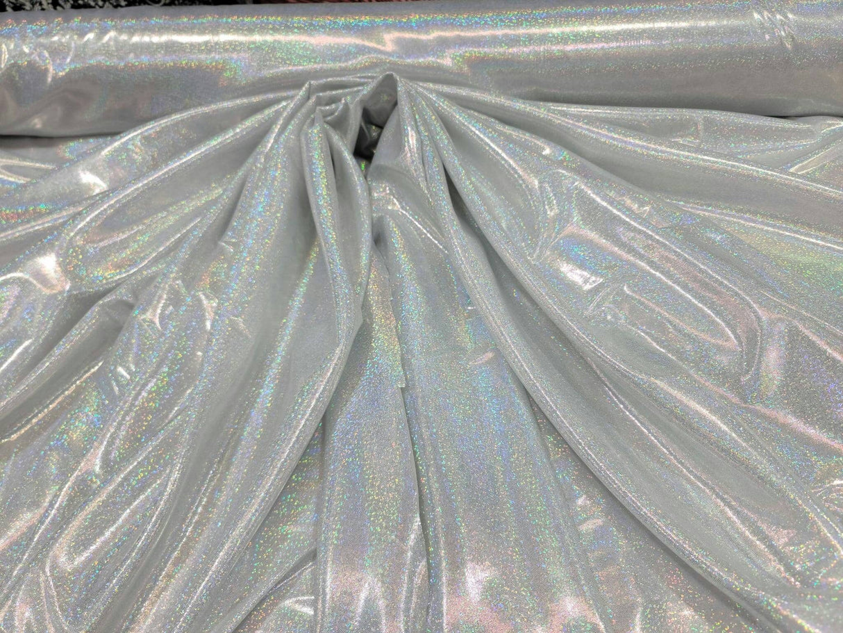Iridescent Silver Glitter Polyester Fabric