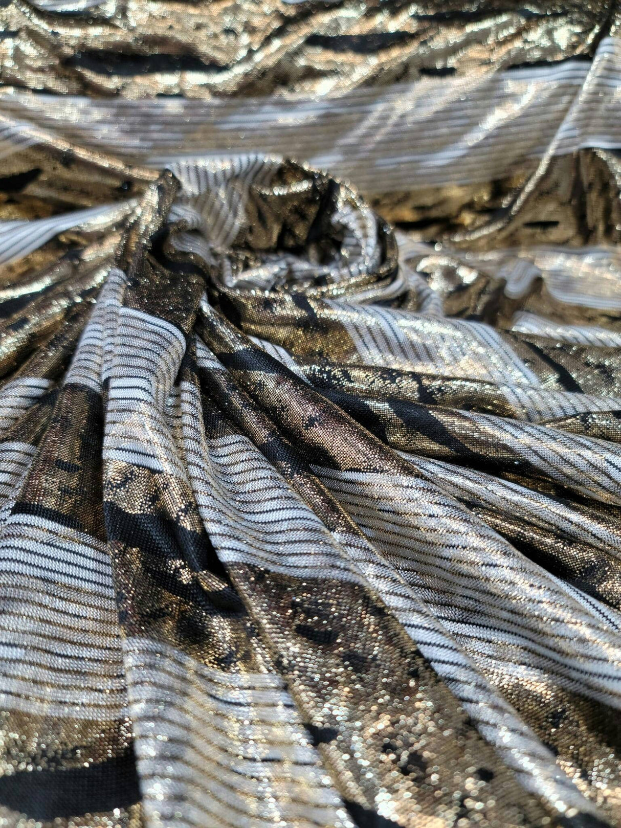 Gold Sparkly Metallic Stretch Spandex Fabric