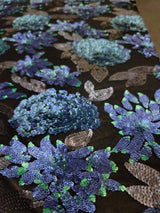 Sequin Lace Black with Blue Teal Flowers