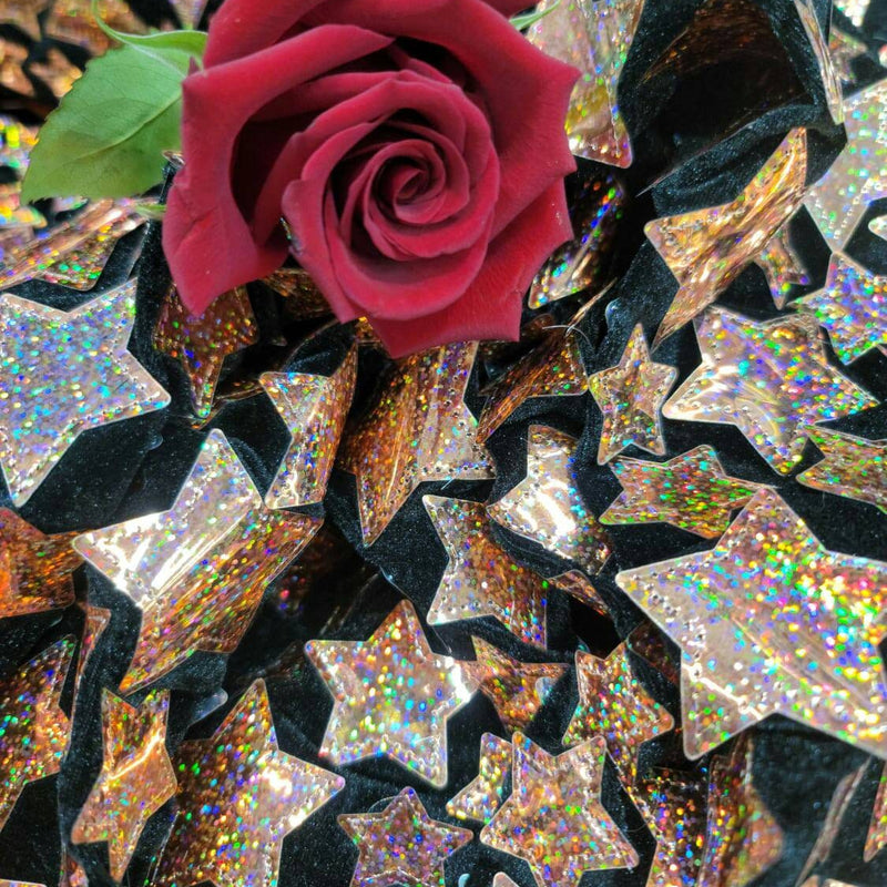 Stretch Velvet Rose Gold Stars on Black