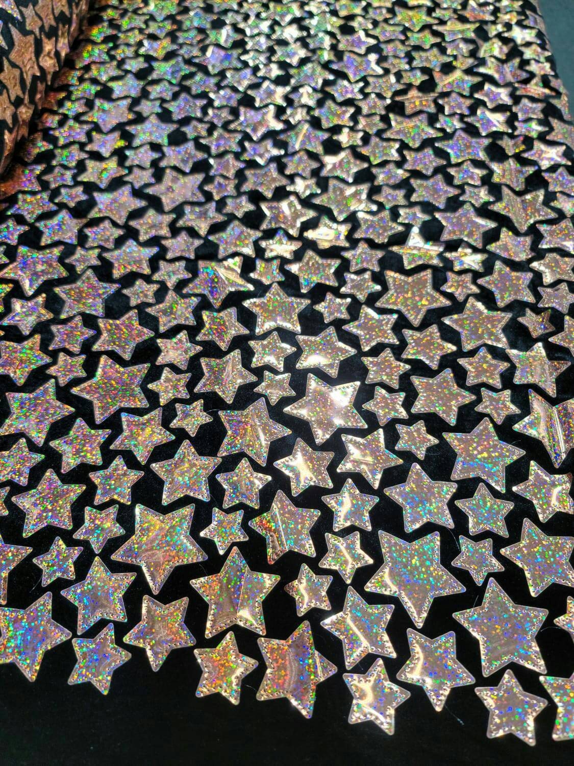 Stretch Velvet Rose Gold Stars on Black