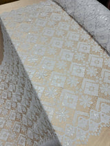 Embroidered Guipure Lace Clear Sequin White