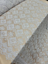 Embroidered Guipure Lace Clear Sequin White