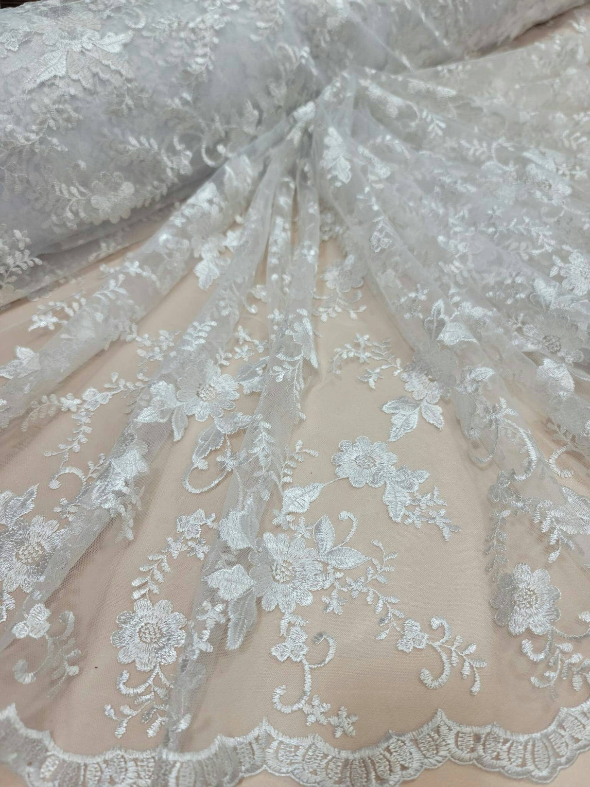 Embroidered Floral Lace White