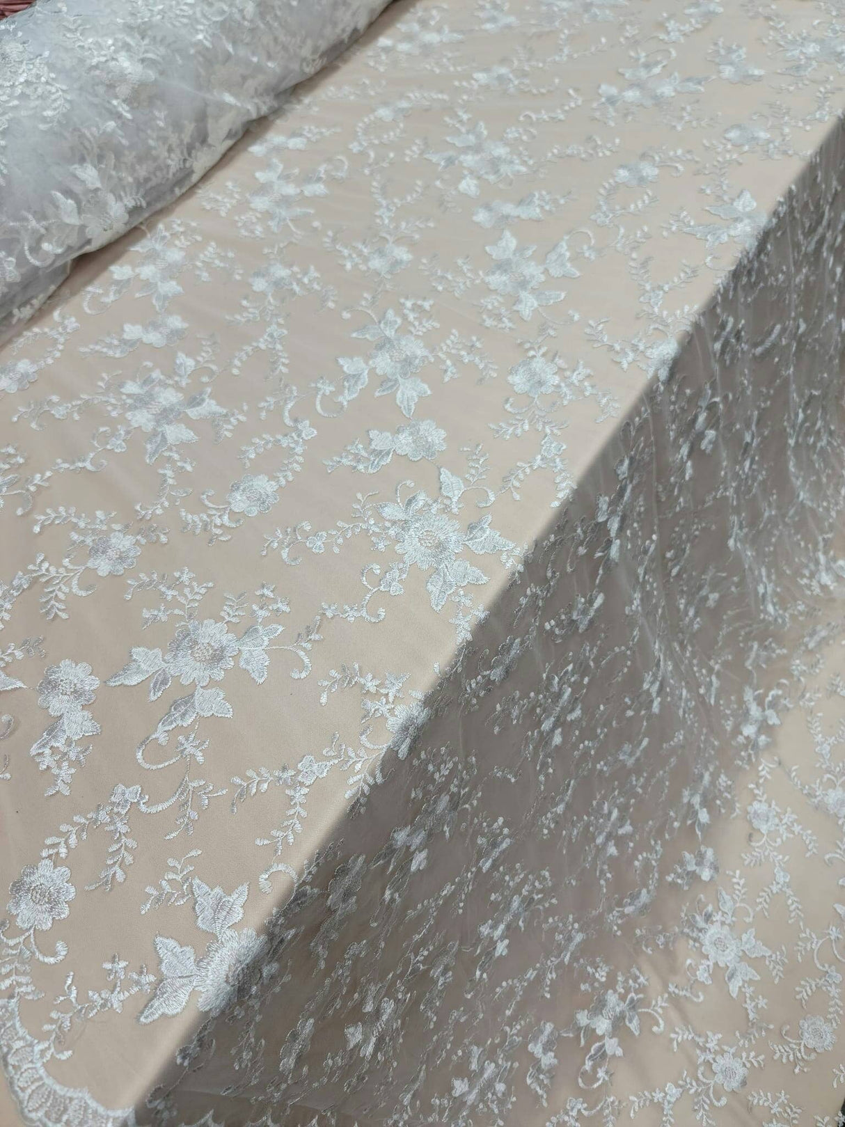 Embroidered Floral Lace White