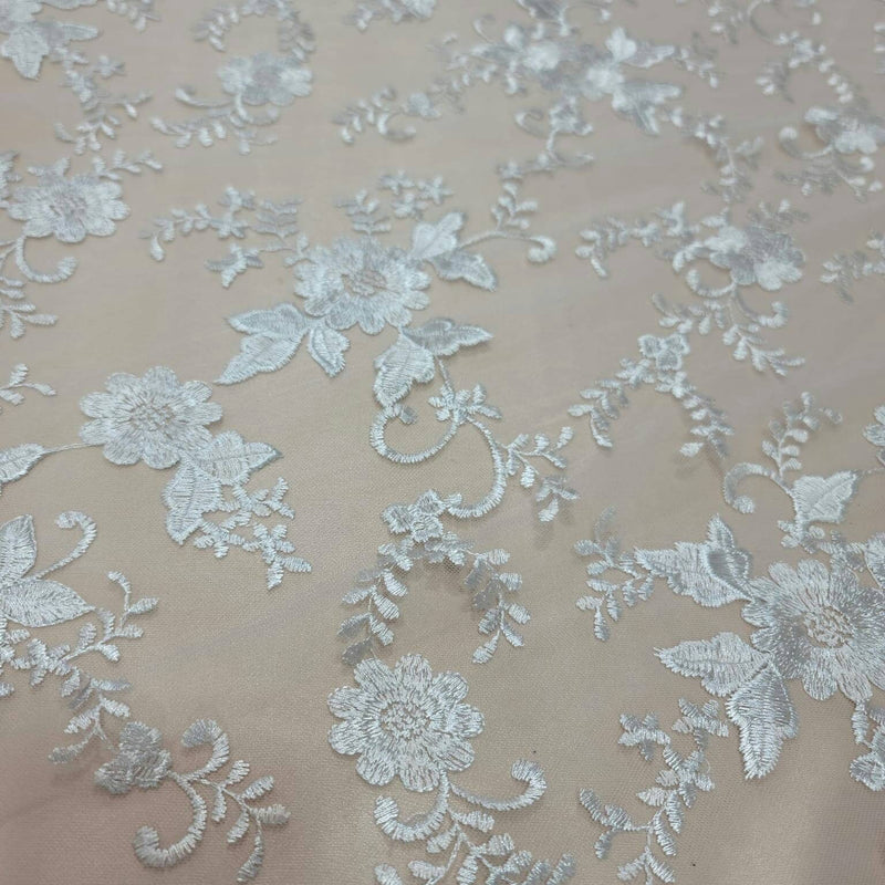 Embroidered Floral Lace White